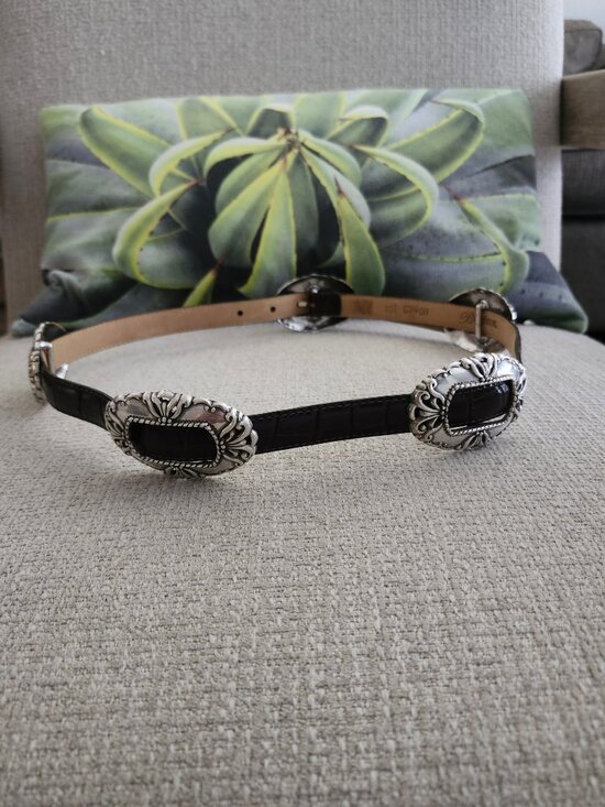 BRIGHTON Brown Leather Croco Silver Concho Western Belt M/30